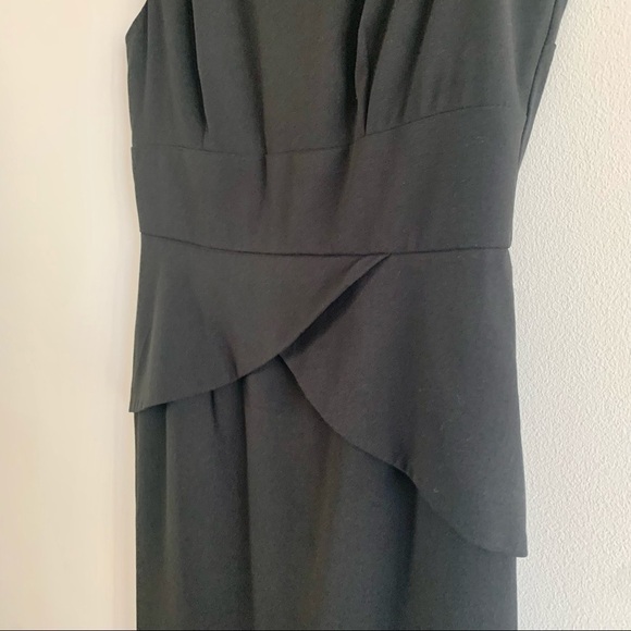 CALVIN KLEIN Simple Cap Sleeve Peplum Skirt Jewel Neck Black Midi Dress Stretch - Picture 7 of 15